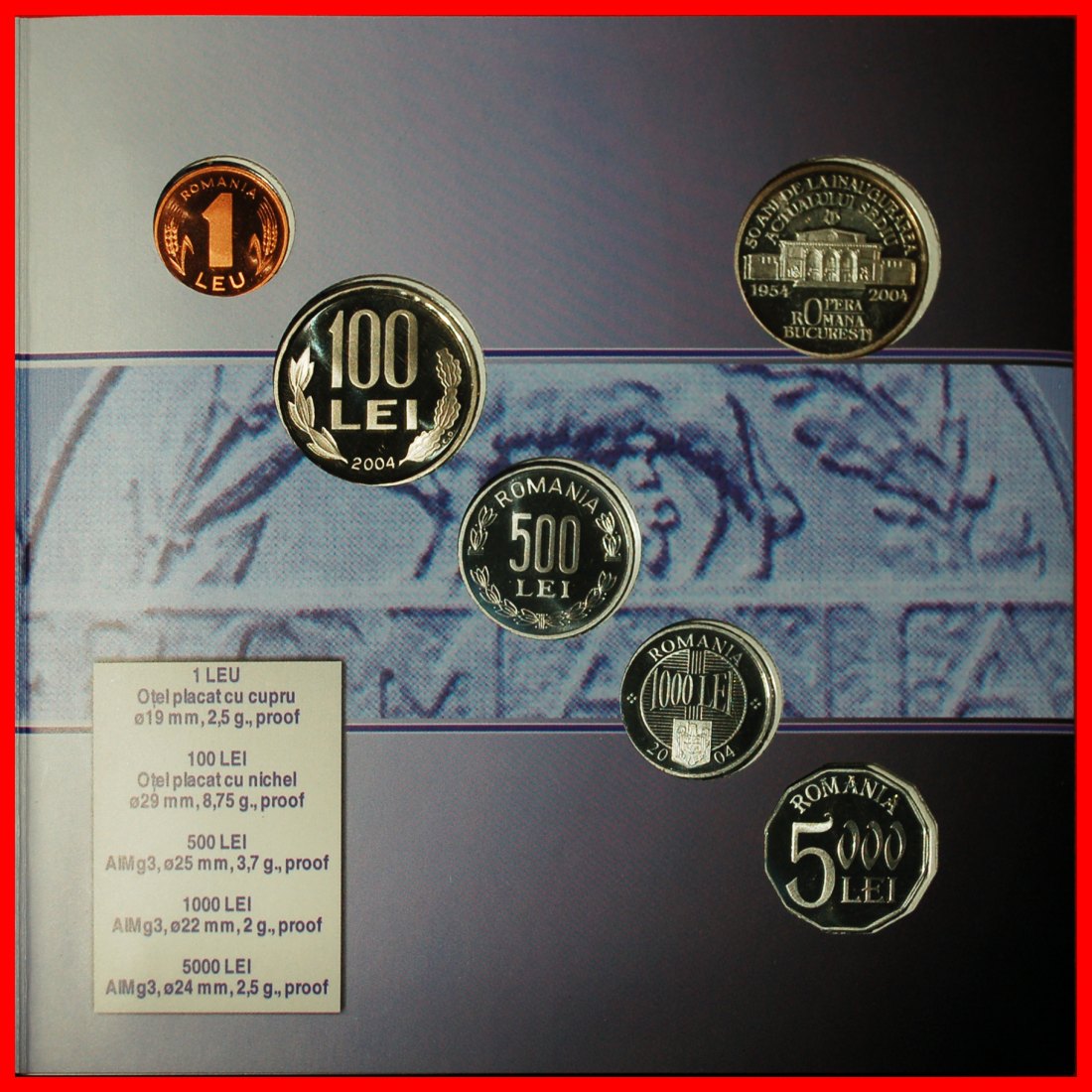* RARITY SILVER: ROMANIA★ 1-100-500-1000-5000 LEI PROOF SET 2004 BALLET 1954★LOW START ★ NO RESERVE!