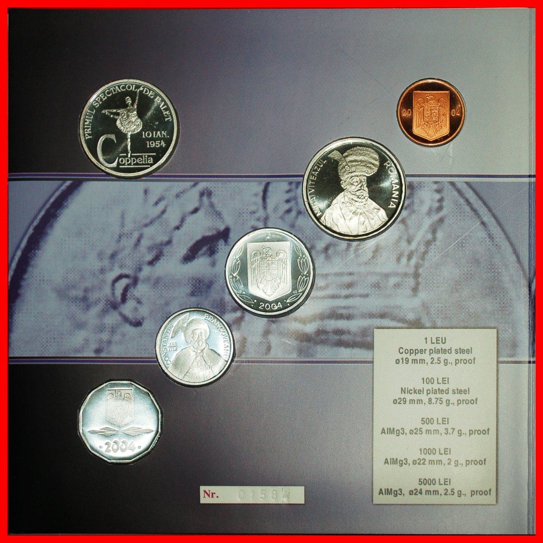  * RARITY SILVER: ROMANIA★ 1-100-500-1000-5000 LEI PROOF SET 2004 BALLET 1954★LOW START ★ NO RESERVE!   