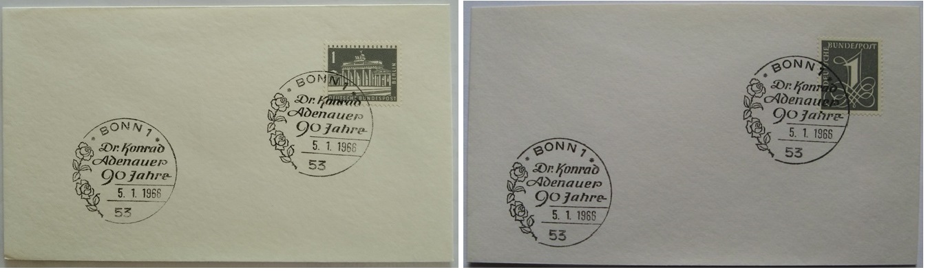  1966, Deutschland, 2 Ersttagbriefe (90. Geburtstag von Bundeskanzler Konrad Adenauer) Mi:DEBE140,226   