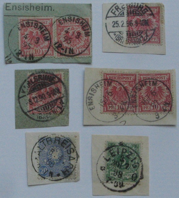  1888-1898, German Empire, a set of 6 pcs-stamps on parts of envelopes   