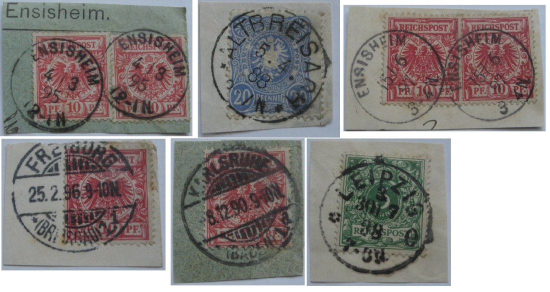  1888-1898, German Empire, a set of 6 pcs-stamps on parts of envelopes   