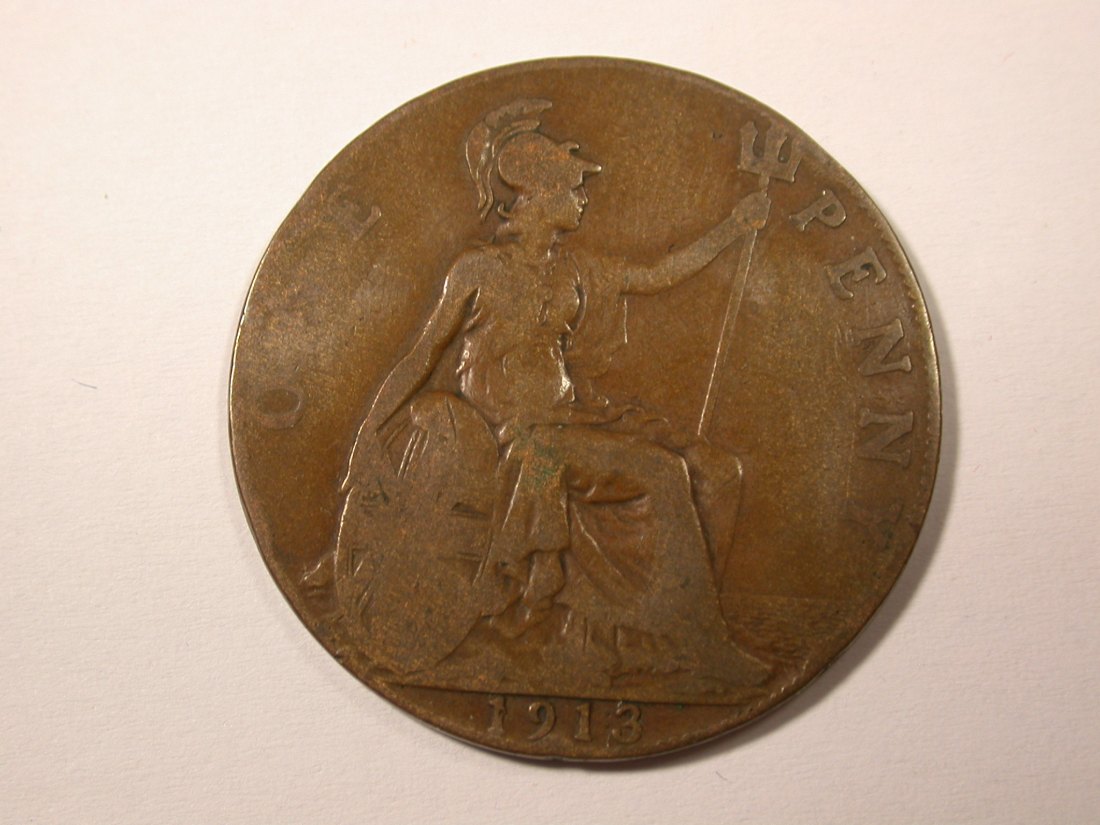 H10 Großbritannien 1 Penny 1913 in s-ss Originalbilder