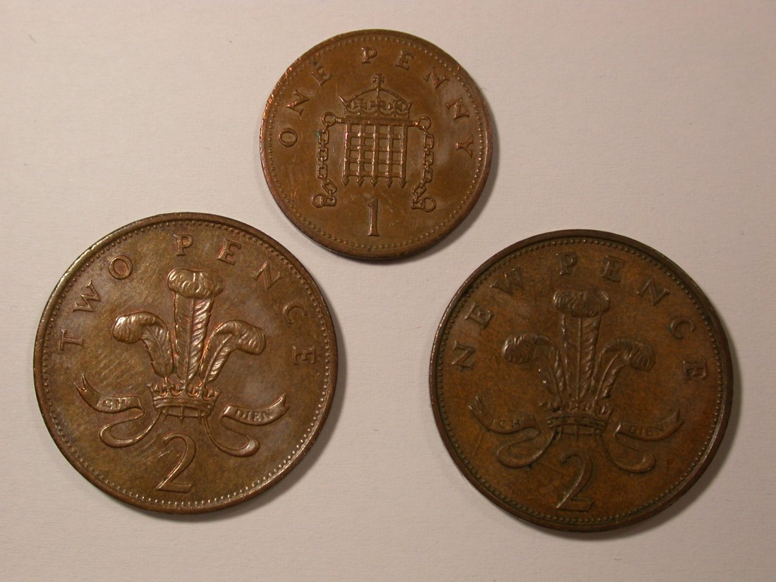 H10 Großbritannien 3 Münzen 1971 u. 1990 in f.vz/f.st Originalbilder