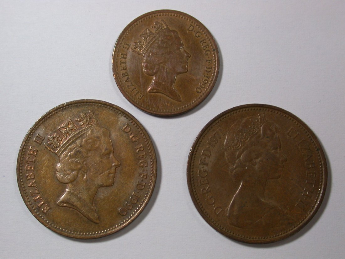  H10  Großbritannien  3 Münzen 1971 u. 1990 in f.vz/f.st  Originalbilder   