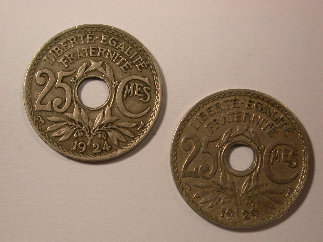 H10 Frankreich 2 Münzen 25 Centimes 1924 + 1929 in ss Originalbilder