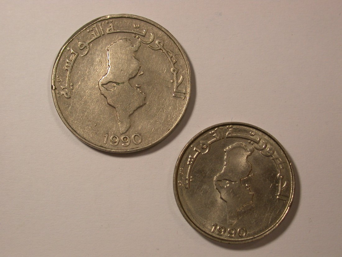  H10  Tunesien 2 Münzen FAO 1990   Originalbilder   