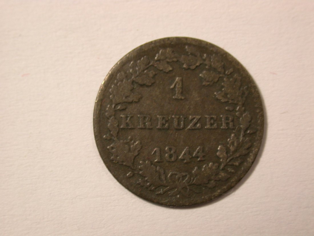  H10  Hessen-Darmstadt  1 Kreuzer 1844 in ss    Originalbilder   