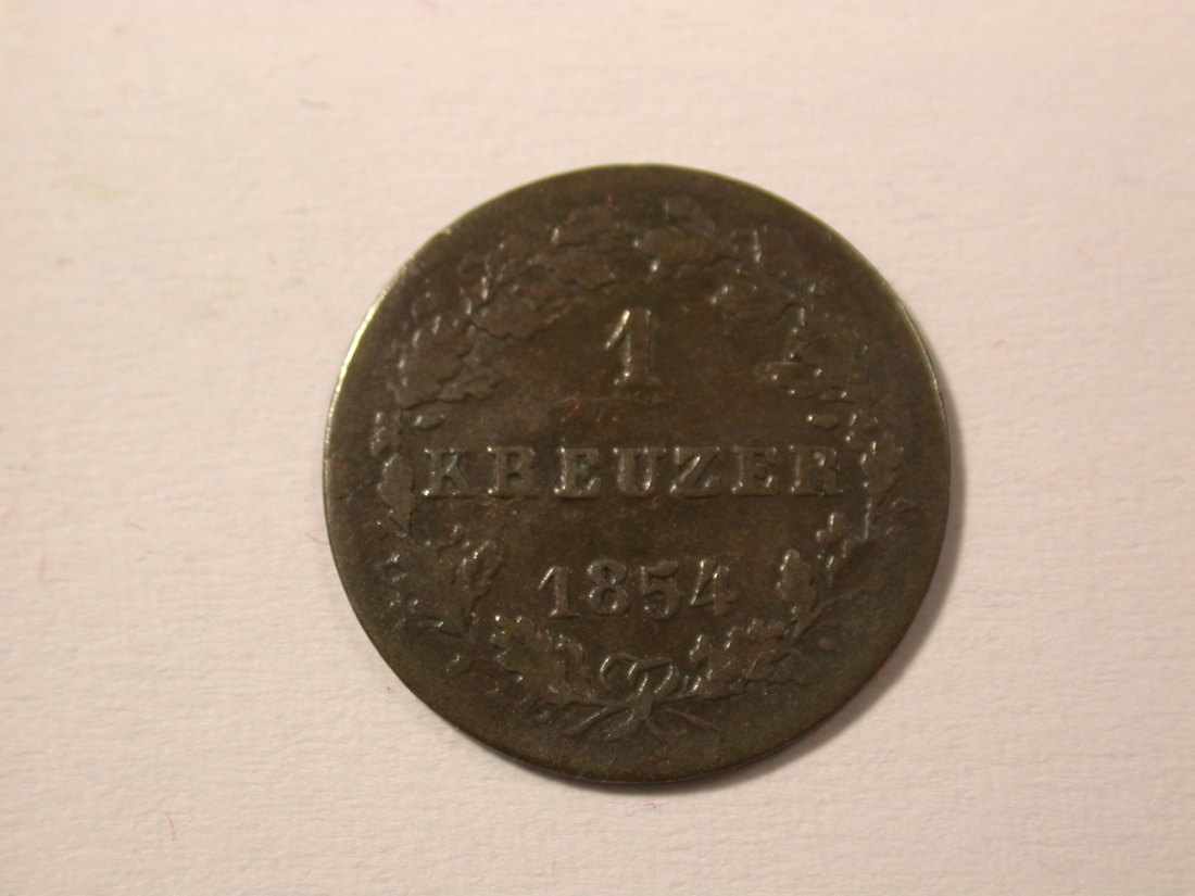 H10 Hessen-Darmstadt 1 Kreuzer 1854 in ss Originalbilder