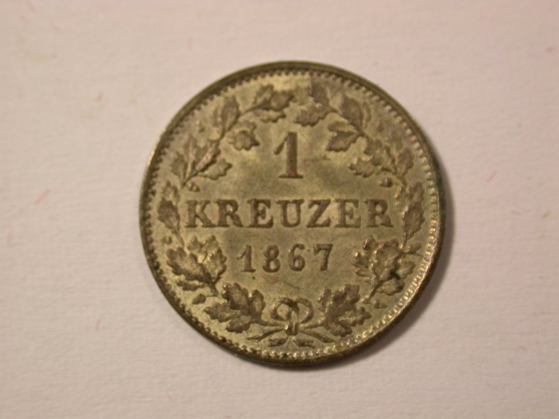  H10  Hessen-Darmstadt  1 Kreuzer 1867 in f.st/ST  !!   Originalbilder   