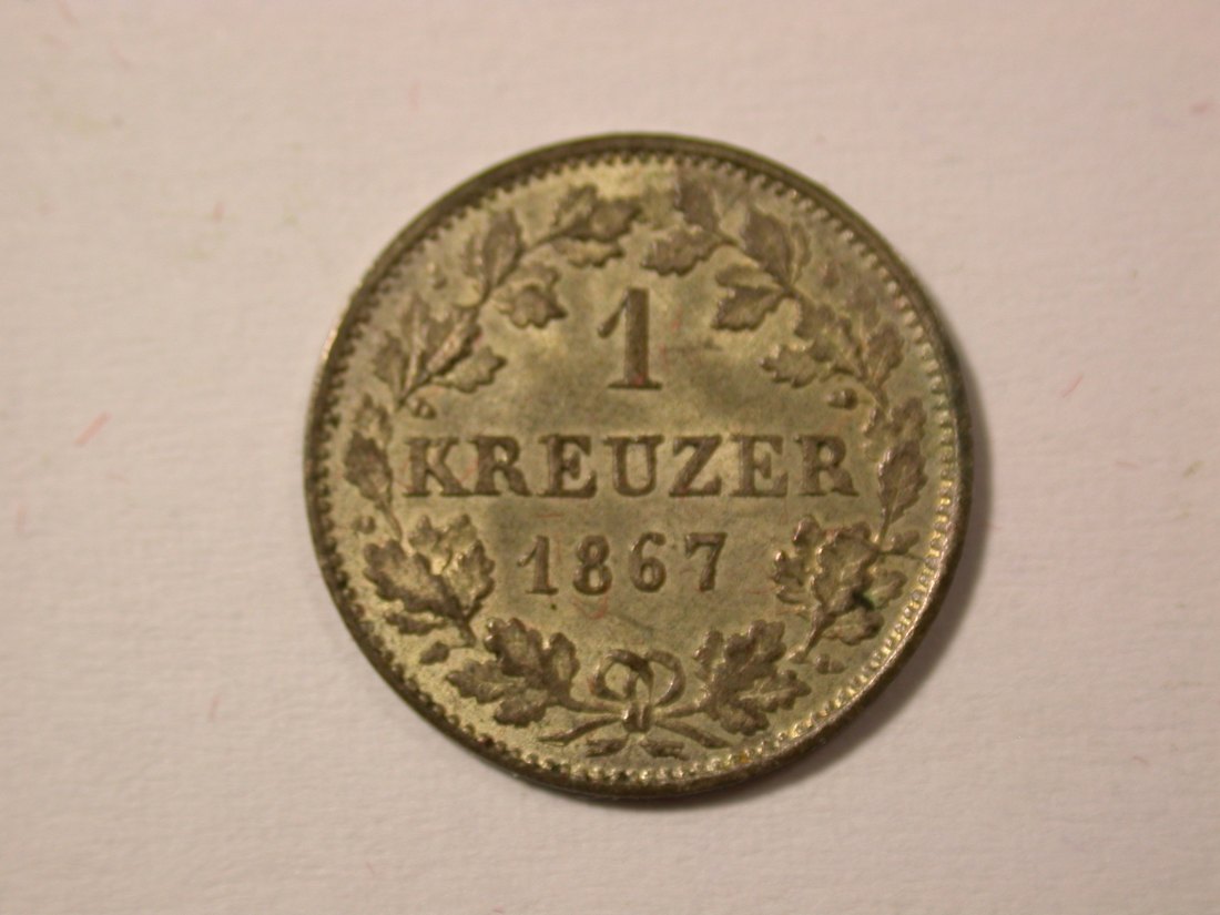 H10 Hessen-Darmstadt 1 Kreuzer 1867 in f.st/ST !! Originalbilder