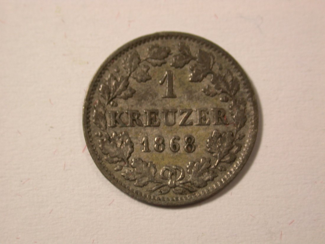 H10 Hessen-Darmstadt 1 Kreuzer 1868 in ss+ Originalbilder