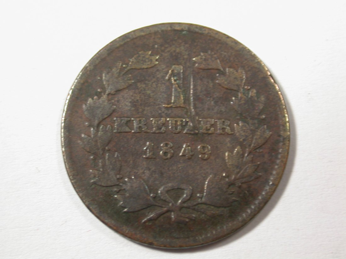 H10 Baden 1 Kreuzer 1849 gutes Belegstück Originalbilder