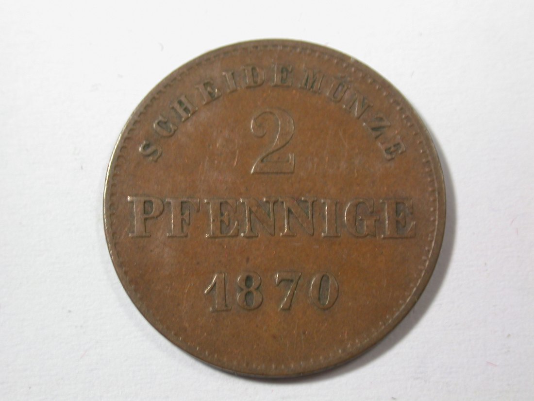 H10 Sachsen Meiningen 2 Pfennig 1870 in f.vz Originalbilder