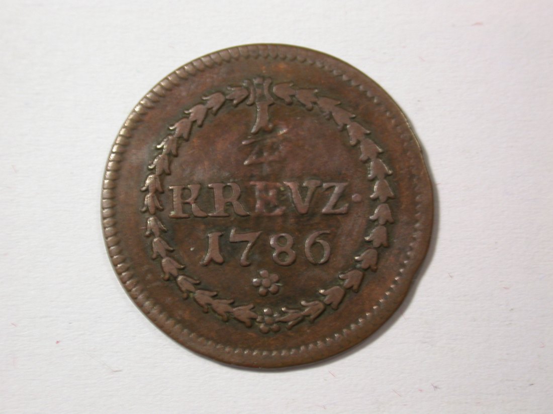 H10 Pfalz Sulzbach 1/4 Kreuzer 1786 Druckstelle sonst f.ss Originalbilder
