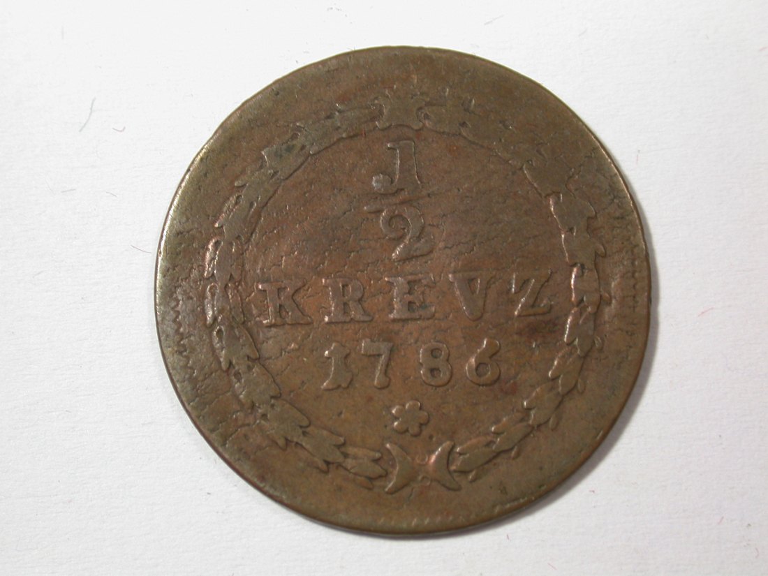 H10 Pfalz Sulzbach 1/2 Kreuzer 1786 in s-ss Originalbilder