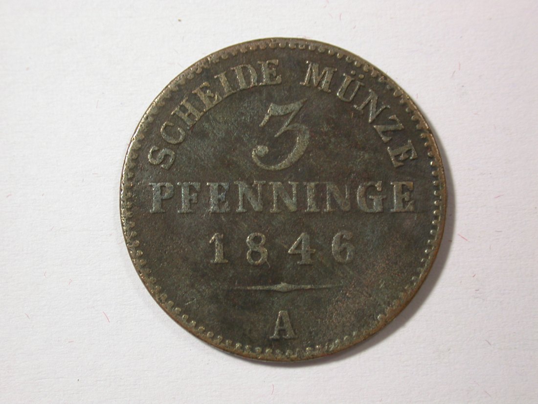 H10 Preussen 3 Pfennig 1846 A Randfehler sonst s+ Originalbilder