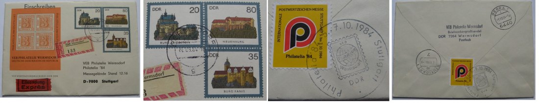  1984, Germany-GDR, a commemorative cover: Wermsdorf Philatelia 1984+ Mi DD 2913-2915   