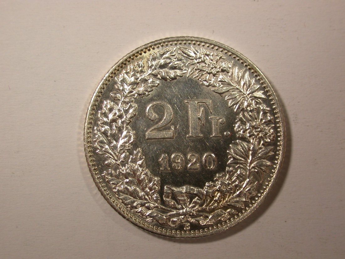  H11  Schweiz 2 Franken Silber 1920 in vz/vz+  Originalbilder   