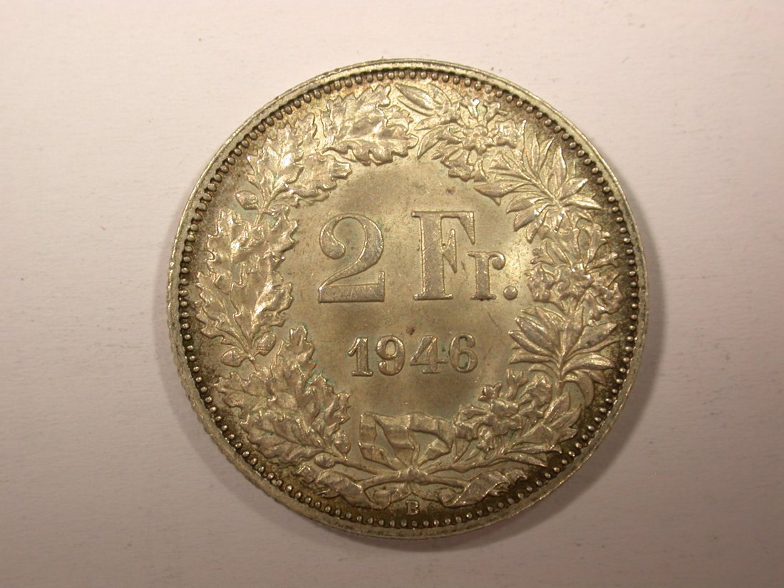  H11  Schweiz 2 Franken Silber 1946 in vz/vz-st   Originalbilder   