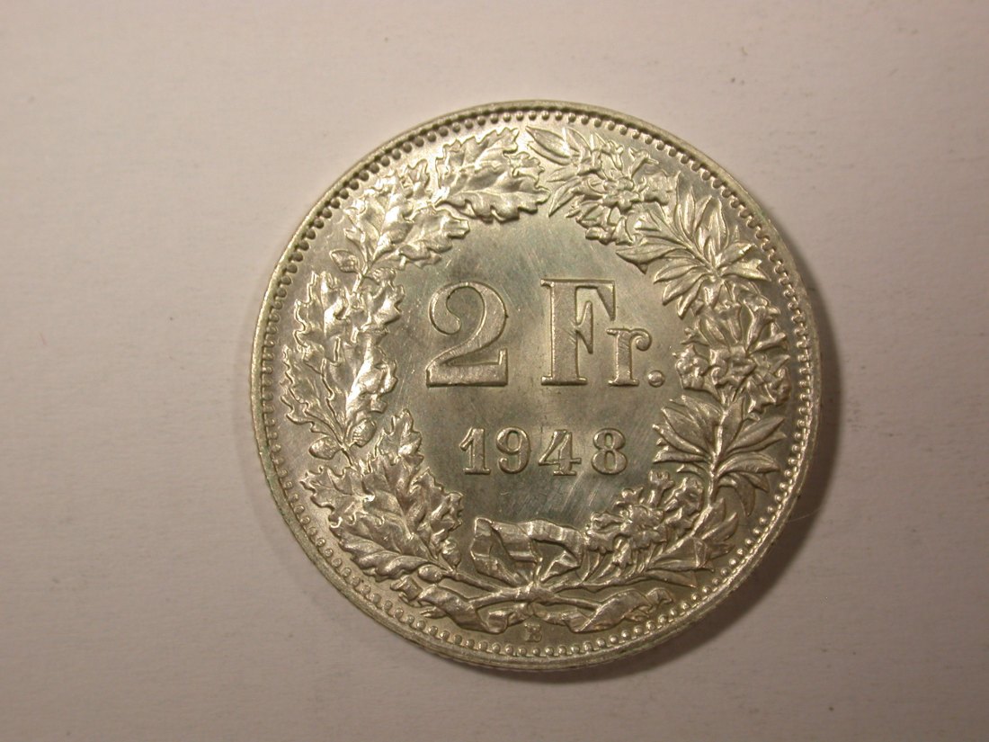 H11 Schweiz 2 Franken Silber 1948 in vz/vz-st Originalbilder