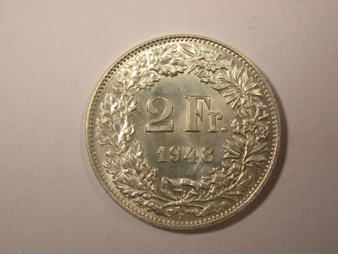  H11  Schweiz 2 Franken Silber 1948 in vz/vz-st   Originalbilder   