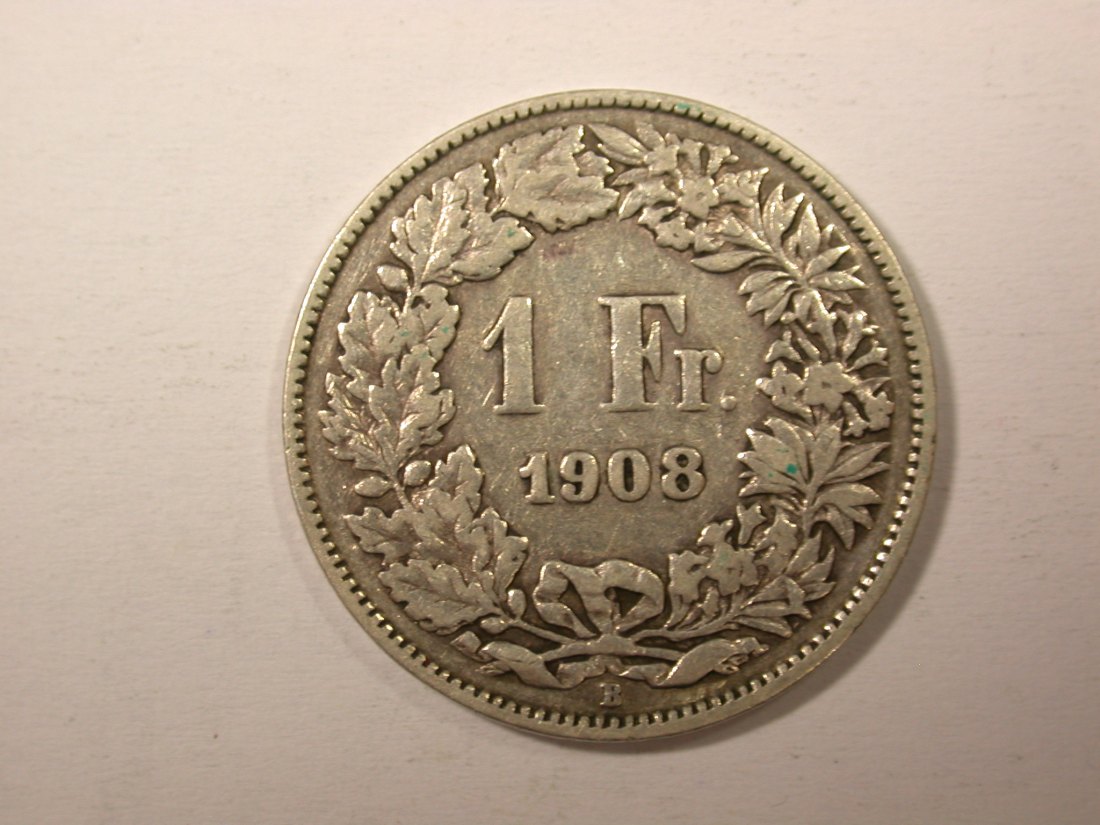  H11  Schweiz  1 Franken Silber 1908 in ss  Originalbilder   