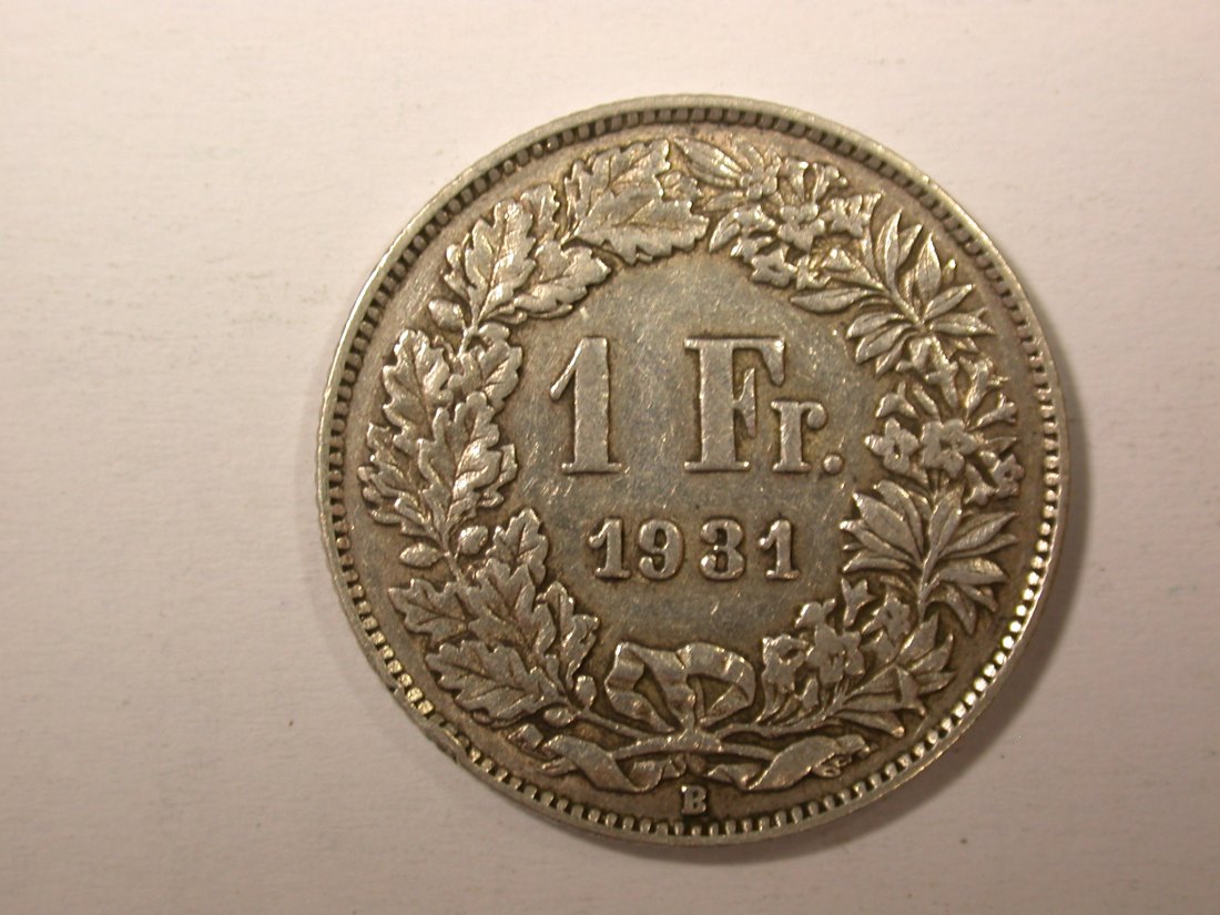 H11  Schweiz  1 Franken Silber 1931 in ss, Randfehler Originalbilder   