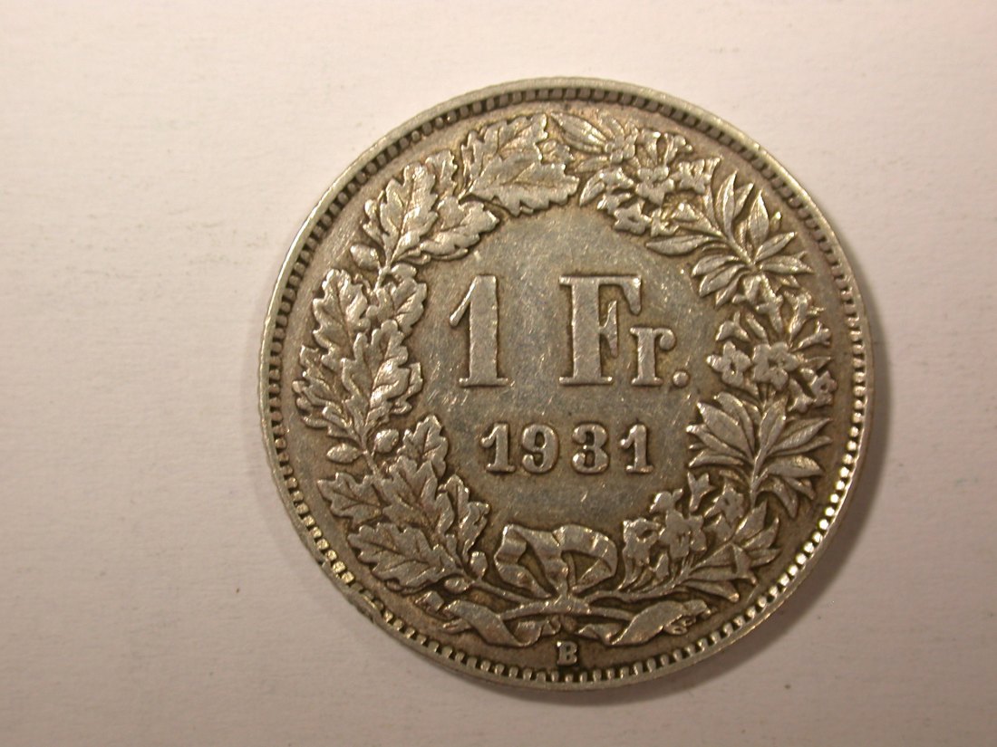 H11 Schweiz 1 Franken Silber 1931 in ss, Randfehler Originalbilder