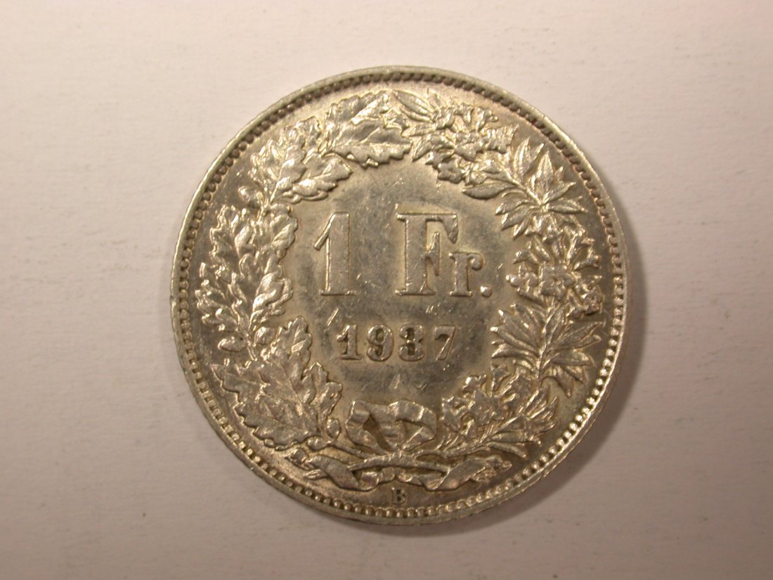 H11 Schweiz 1 Franken Silber 1937 in vz/vz+ Originalbilder