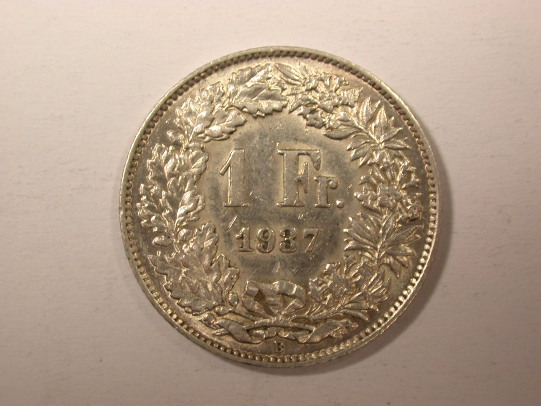  H11  Schweiz  1 Franken Silber 1937 in vz/vz+  Originalbilder   