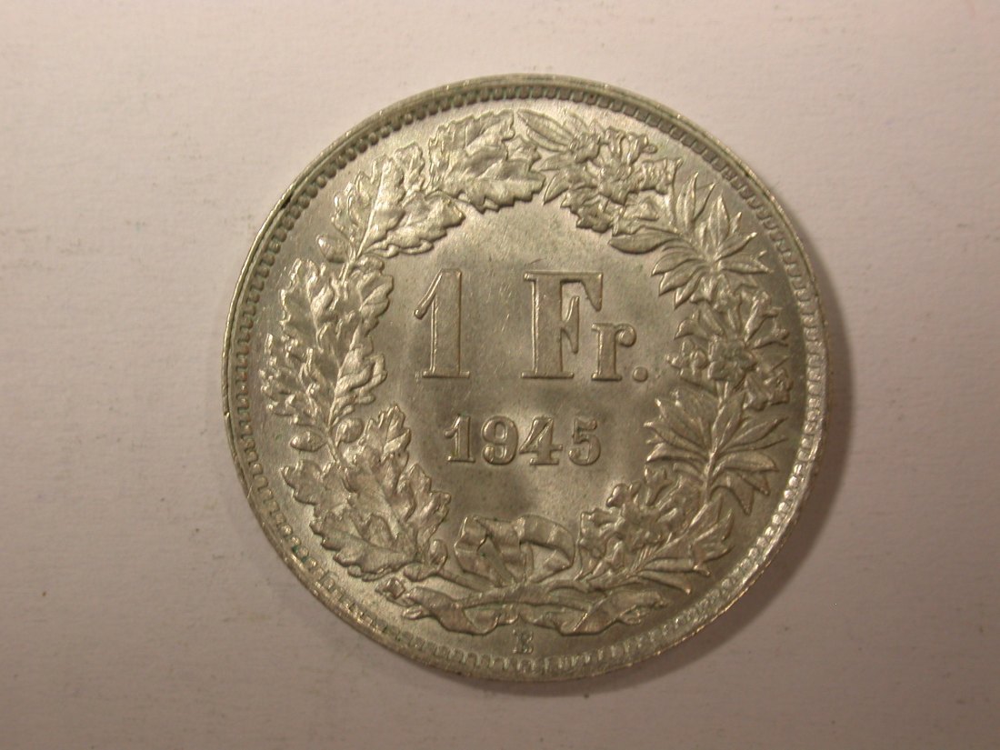 H11 Schweiz 1 Franken Silber 1945 in f.st/ST Originalbilder