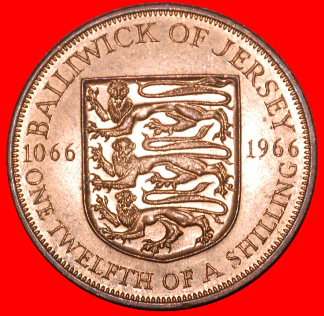  * GREAT BRITAIN: JERSEY★1/12 SHILLING 1066-1966 UNC★ELIZABETH II (1953-2022)★LOW START ★ NO RESERVE!   