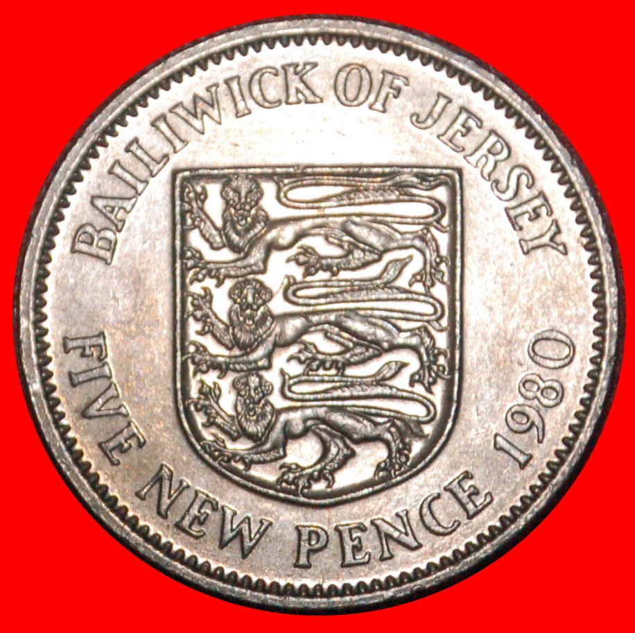 * GREAT BRITAIN 3 LIONS: JERSEY ★ 5 NEW PENCE 1980!★ELIZABETH II (1953-2022)★LOW START ★ NO RESERVE!