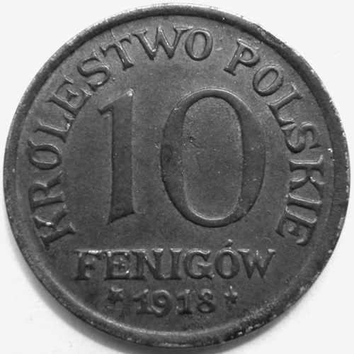  gepl. Königr. Polen 10 Fenigow 1918 F, Eisen, Jäger N606a   