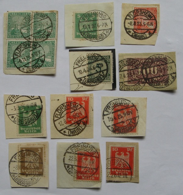 1923-1927, German Realm, a set of 11 pcs parts of envelopes (Mi DR 187-373)   