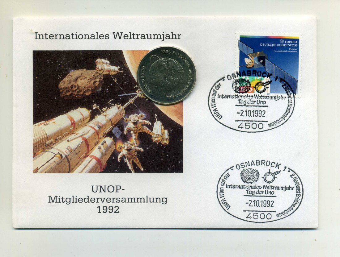  Numisbrief Internationales Weltraumjahr 1992 mit 10 Mark DDR 1978 Rarität   