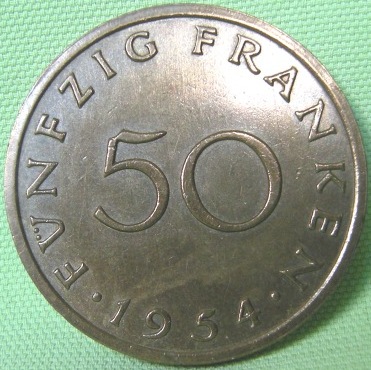  Saarland 50 Franken 1954, J N 803   