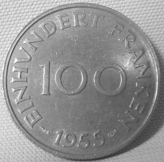  Saarland 100 Franken 1955, J N 804   