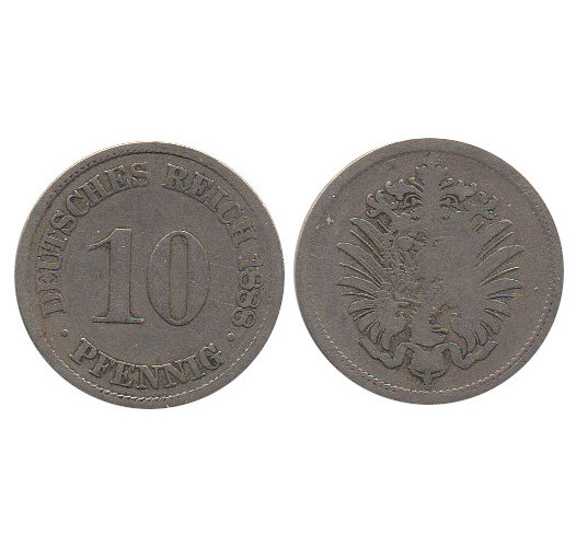  Kaiserreich 10 Pfennig 1888 A Kehrprägung Stempeldrehung 180° RAR   