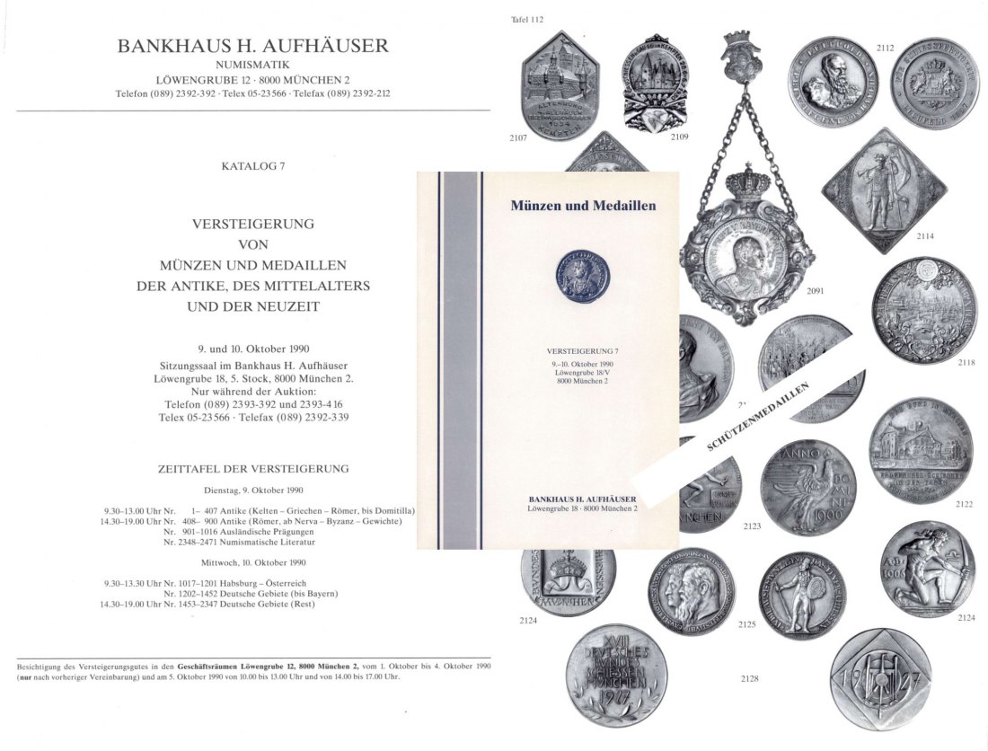  Bankhaus Aufhäuser (München) Aukt. 07 (1990) Serie Antike Münzen ,Schützenmedaillen und Bayern ua   