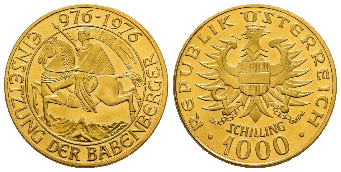 PEUS 8784 Österreich 12,15 g Feingold. Einsetzung der Babenberger 1000 Schilling GOLD 1976 Stempelglanz