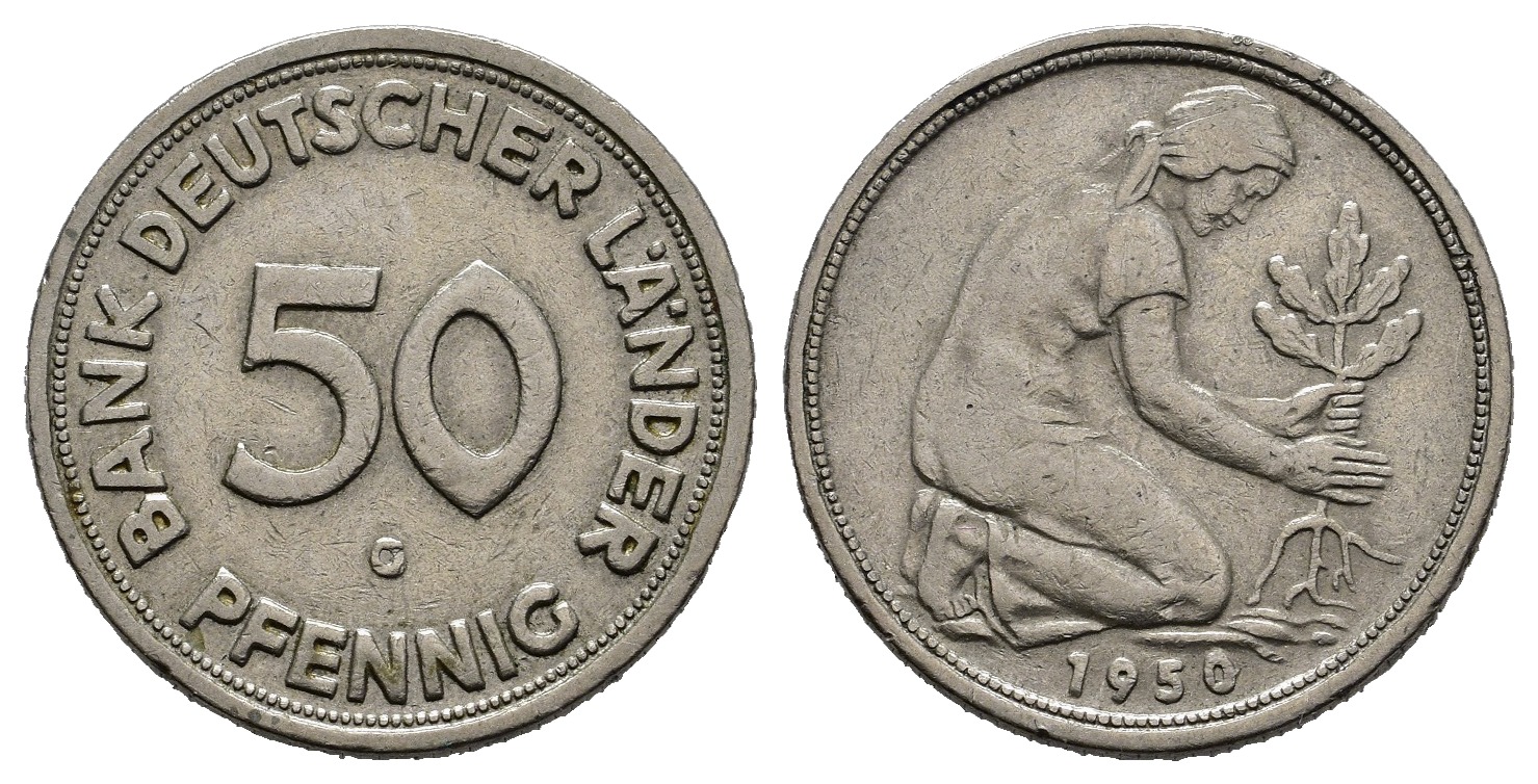 PEUS 8791 BRD Bank Deutscher Länder 50 Pfennig 1950 G Sehr schön