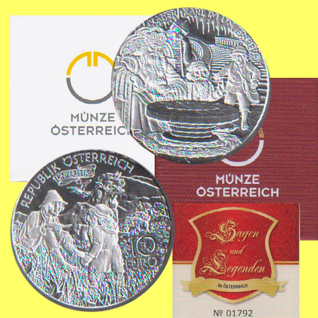  Offiz. 10 Euro Silbermünze Österreich *Kaiser Karl der Große im Untersberg* 2010 *PP* max 40.000St!   