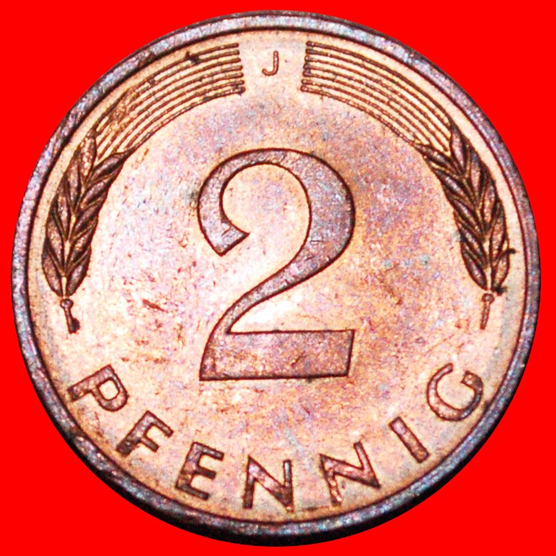  * RYE EARS (1967-2001): GERMANY ★ 2 PFENNIGS 1980J DIES 3+B! MINT LUSTRE! LOW START★ NO RESERVE!   