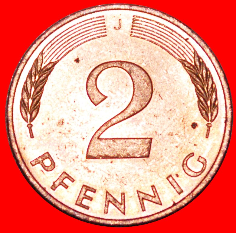  * RYE EARS (1967-2001): GERMANY ★ 2 PFENNIGS 1991J DIES 6+B! MINT LUSTRE! LOW START★ NO RESERVE!   