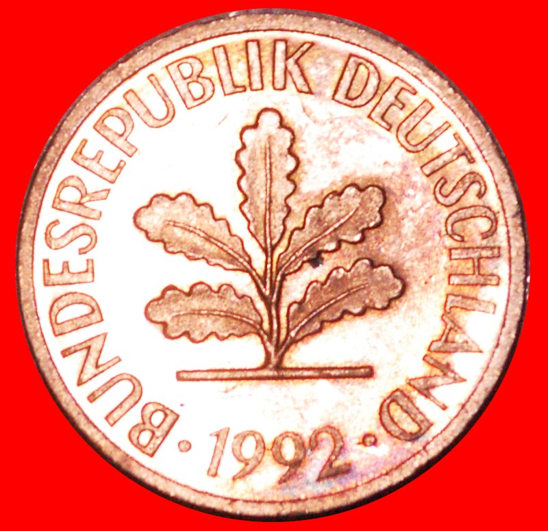  * RYE EARS (1967-2001): GERMANY ★ 2 PFENNIGS 1992G DIES 7+B! UNC MINT LUSTRE! LOW START★ NO RESERVE!   