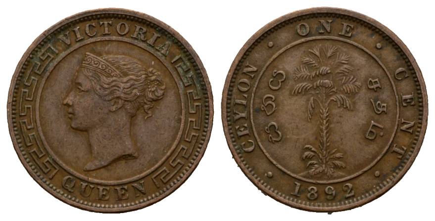  Ausland; Ceylon 1 Cent 1892 Victoria   