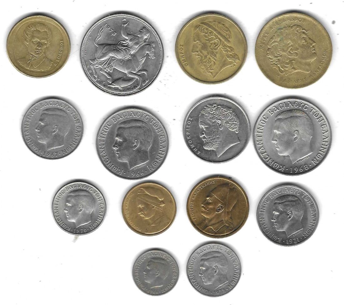  Griechenland Lot mit 14 verschied. Münzen, SS - Stempelglanz, Einzelaufstellung und Scan siehe unten   
