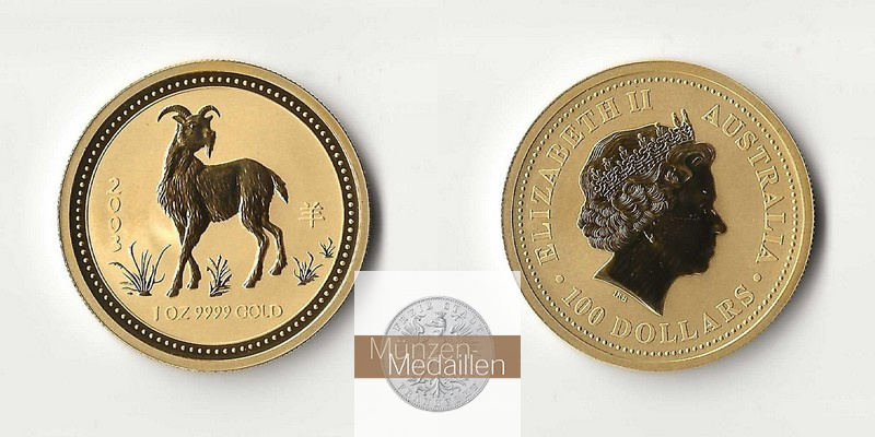 Australien  100 Dollar MM-Frankfurt Feingold: 31,1g Year of the Goat 2003 