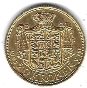  GOLD Dänemark 20 Kronen 1908, Gold 8,96 gr. 0,900, Stempelglanz siehe Scan unten   